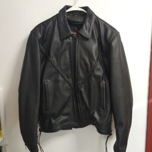Women's VTG Genuine Leather Bomber Jacket Biker Sz XL Braided Details Black
